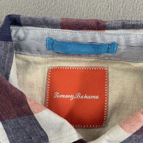 Tommy Bahama Shirt Mens Large Red Blue White Plaid Linen Button Up Casual - Picture 2 of 12